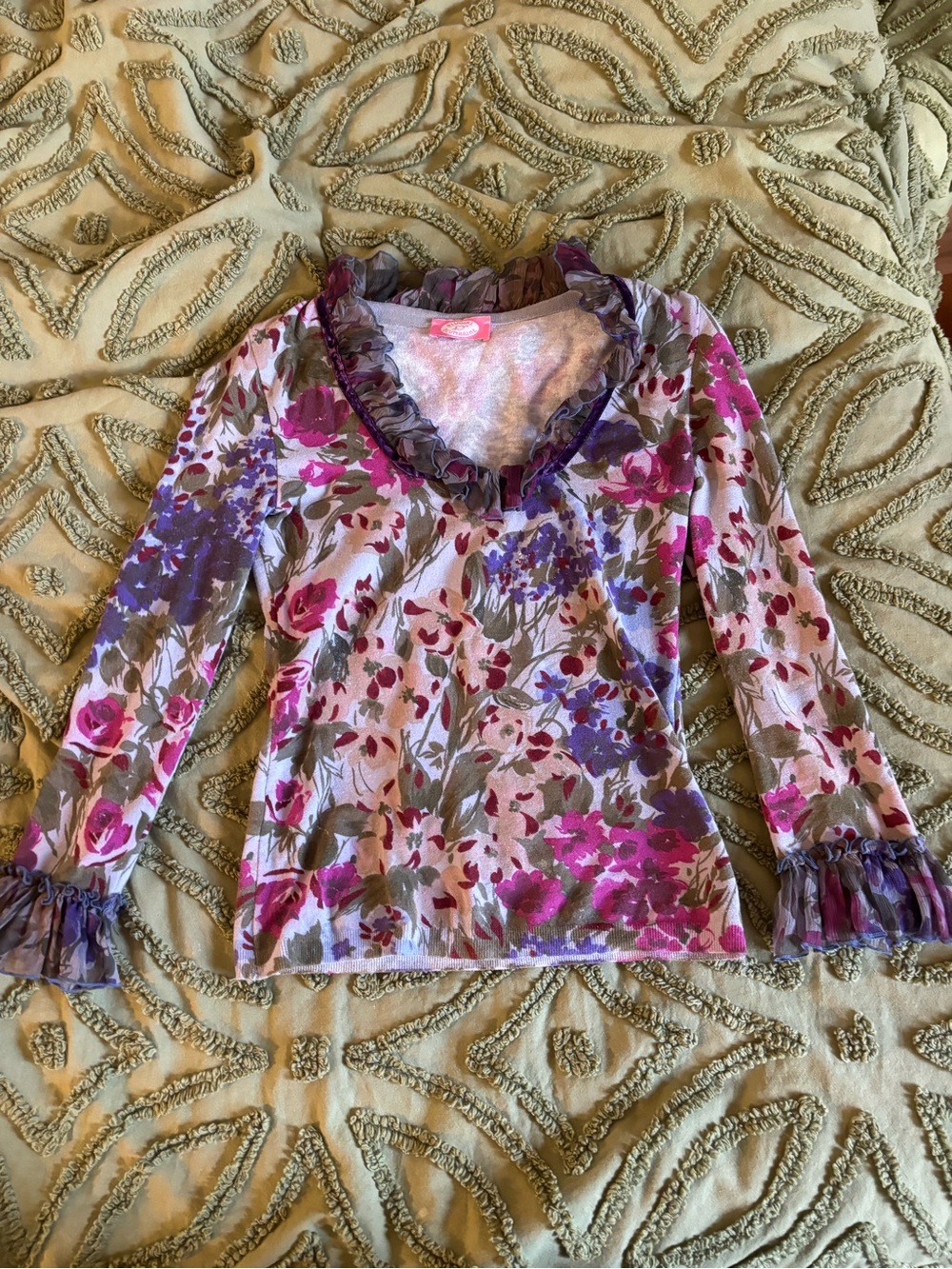 Blugirl Blumarine Floral Ruffle Long Sleeve Top